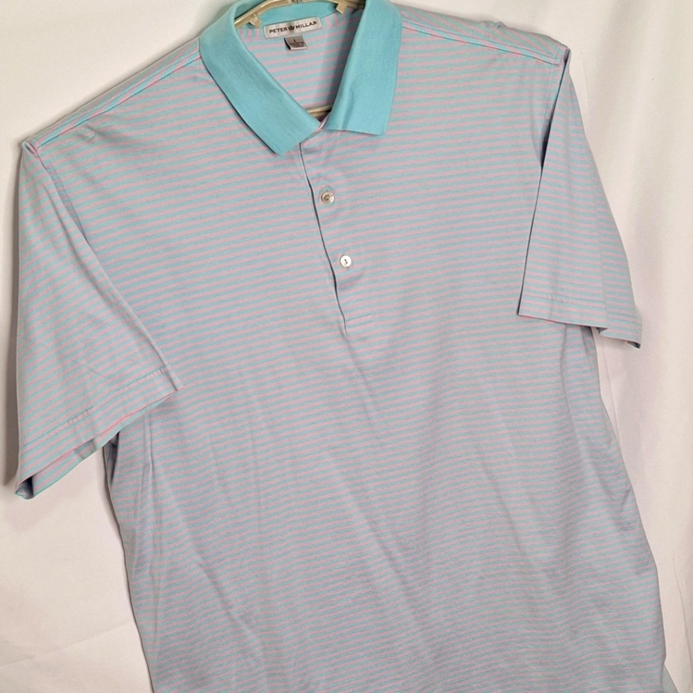 Peter Millar SS Striped Cotton Polo Shirt Large - Picture 3 of 12